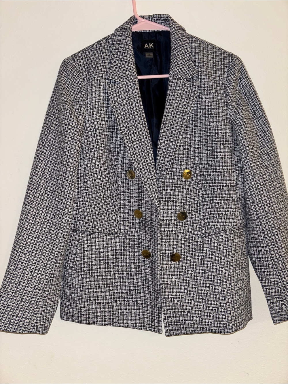 Anne Klein Black and White Double-Breasted Blazer with Gold Buttons